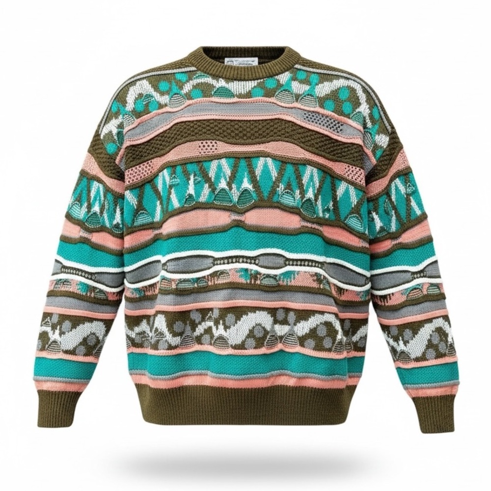 Vintage 90s Corbin Textured Cotton Sweater XL - Chunky Knit Geometric Pattern